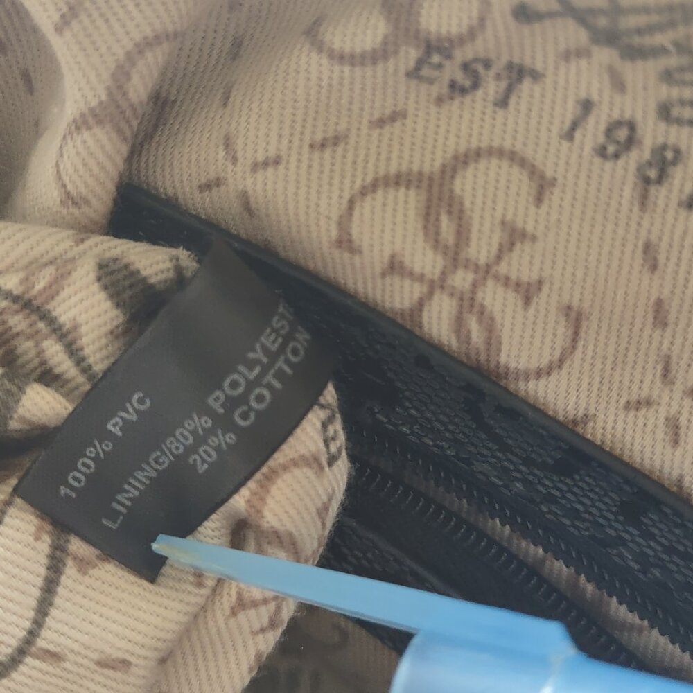 GUESS 1981 Black Logo Satchel Handbag PVC Monogram Boston Bag w/ Strap - Picture 12 of 15